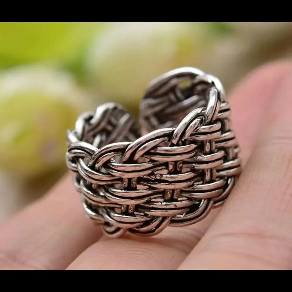 ‎925SS Trendy BASKETWEAVE Adjustable Ring